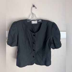 Black Puff Sleeve Button-Up Women's Blouse